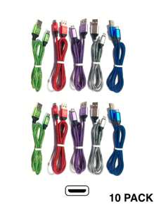 Pack 10 Piezas Cable V8 Micro Usb Tela Carga Rapida De Colores Rayo - Blanco - Ver 1