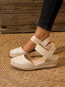Women's Outdoor Casual Espadrille Wedge Sandals With Rope Sole, Suitable For Vacation