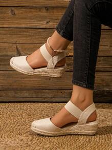 Women's Outdoor Casual Espadrille Wedge Sandals With Rope Sole, Suitable For Vacation