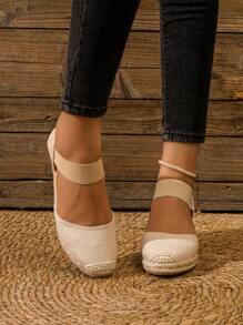Women's Outdoor Casual Espadrille Wedge Sandals With Rope Sole, Suitable For Vacation