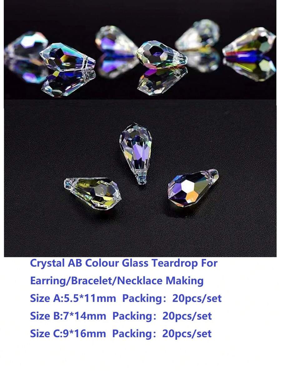 20入組crystal Ab色水滴形玻璃水晶吊墜/奧地利款式水晶玻璃淚滴/ Diy水晶吊墜/ Diy玻璃珠子手鍊/腳鍊/項鍊/耳環珠寶製作材料 - 彩色 - 查看 1