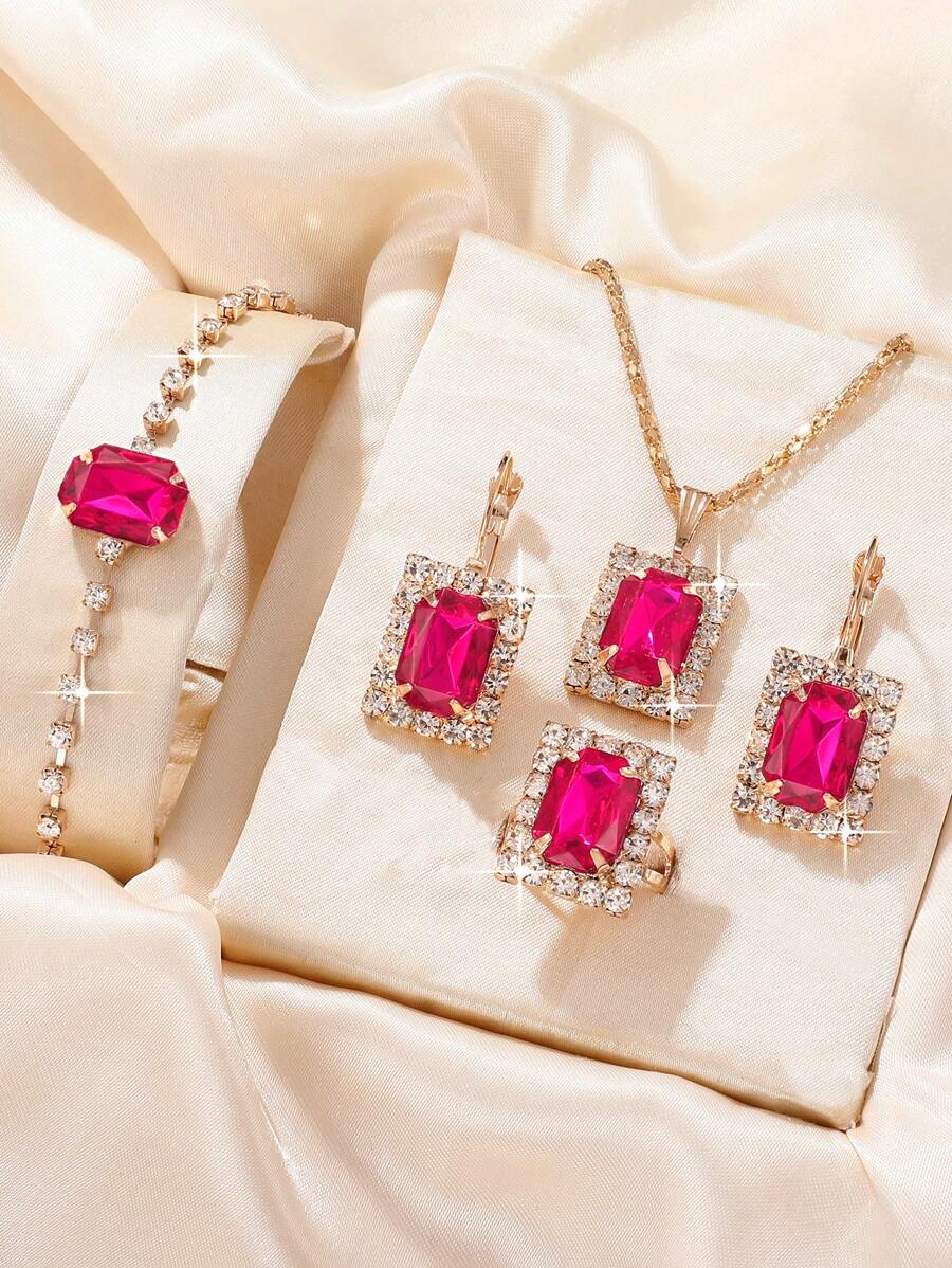 5pcs/set Cubic Zirconia Decor Jewelry Set - Multicolor - View 1