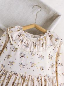 Young Girls Floral Knitted Long Sleeve Children's Ruffle Collar Comfortable Casual Girls Dress