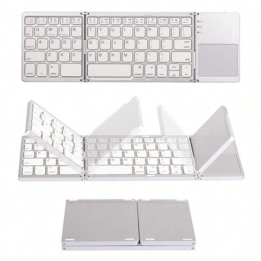 1 件银色迷你便携式折叠无线键盘带触摸板适用于 Windows、Android、IOS 兼容 iPad Teclast Blackview Chuwi 兼容 Redmi Pad 平板电脑手机兼容 键盘 - 銀色 - 查看 1