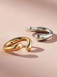 2pcs/Set Gold & Silver Mixed Clip-On Earrings Set, Unisex Couple Style - Multicolor - View 2