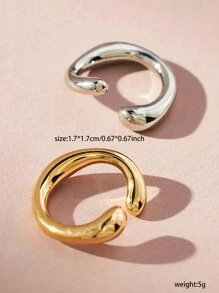 2pcs/Set Gold & Silver Mixed Clip-On Earrings Set, Unisex Couple Style - Multicolor - View 3