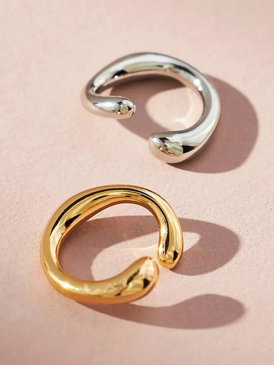 2pcs/Set Gold & Silver Mixed Clip-On Earrings Set, Unisex Couple Style - Multicolor - View 1