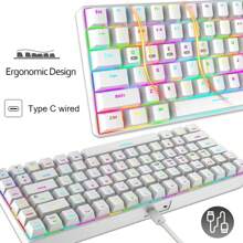 Wireless Gaming Keyboard Mechanical Blue LED Backlit Bluetooth 5.0/Wireless 2.4G/Wired 84 Keys Mini Keyboard With Rechargeable 3000mAh Battery Brown Switches Type-C USB Receiver For Windows Gaming PC - White Red - View 5