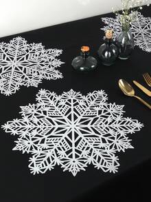 1pc Silver Christmas Snowflake Design Hollow Out Pvc Western Placemat For Kitchen, Restaurant, Hotel, Holiday, Wedding, Party, Birthday, Banquet Table Decor, Vase Pad, Heat Resistant, Waterproof - Silver - View 3