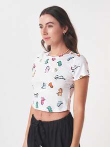 PLAYERA HOMBLIGERA CON ESTAMPADO DE DINOSAURIOS TE AMOMO - Blanco - Ver 4