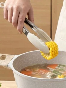 1 Piece 9-Inch Kitchen Tongs, Premium Silicone Heat Resistant Non-Stick Stainless Steel BBQ Cooking Grilling Locking Food Tong(Khaki)