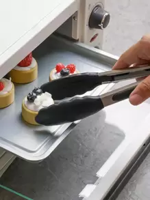 1 Piece 9-Inch Kitchen Tongs, Premium Silicone Heat Resistant Non-Stick Stainless Steel BBQ Cooking Grilling Locking Food Tong(Khaki)