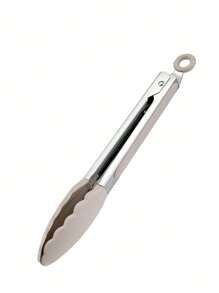 1 Piece 9-Inch Kitchen Tongs, Premium Silicone Heat Resistant Non-Stick Stainless Steel BBQ Cooking Grilling Locking Food Tong(Khaki)