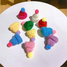 1set 10pcs Mix Color Candy Cane Hat & Mini Knit Hat & Fingerless Gloves & Doll Decorations, Diy Colored Knitted Hat For Christmas - Multicolor - View 5