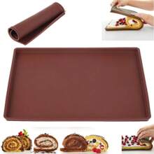 1PC Non-Stick Silicone Oven Mat Cake Roll Swiss Roll Baking Pad Macaron Bakeware Baking Tools Swiss Roll Mat Silicone Baking Liner For Pastry Cookie Cupcake Macaron Reusable Flexible Baking Sheet Tray Heat-Resistant Swiss Cake Roll Maker - Coffee Brown - View 1