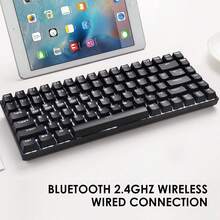 Wireless Gaming Keyboard Mechanical Blue LED Backlit Bluetooth 5.0/Wireless 2.4G/Wired 84 Keys Mini Keyboard With Rechargeable 3000mAh Battery Brown Switches Type-C USB Receiver For Windows Gaming PC - Black Blue - View 2