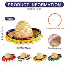 迷你墨西哥草帽，狂欢节派对服装，草帽头饰，迷你趣味狂欢节草帽，适合狂欢节、夏季墨西哥主题派对、派对礼品。 - 彩色 - 查看 2