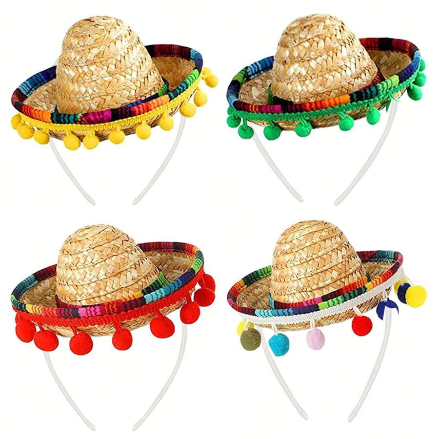 迷你墨西哥草帽，狂欢节派对服装，草帽头饰，迷你趣味狂欢节草帽，适合狂欢节、夏季墨西哥主题派对、派对礼品。 - 彩色 - 查看 1