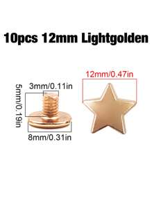 10入組12mm淺金色五角星螺絲穿釘,適用於衣物、帽子、包包、鞋子等 - 10 顆 12mm 淺金色 - 查看 2