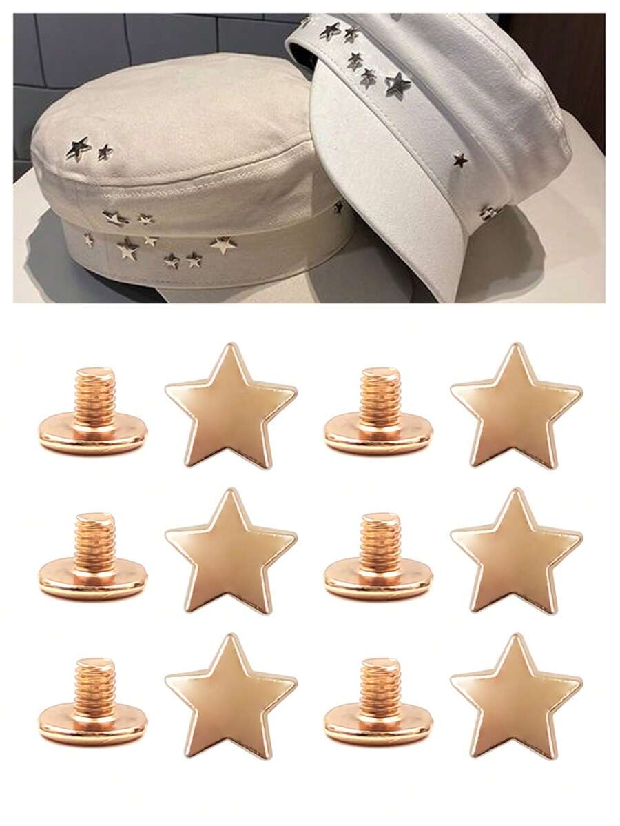 10入組12mm淺金色五角星螺絲穿釘,適用於衣物、帽子、包包、鞋子等 - 10 顆 12mm 淺金色 - 查看 1