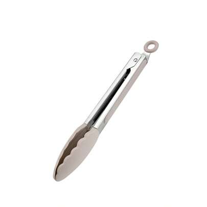 1只9英寸廚用鉗,優質矽膠耐熱不粘不銹鋼烤肉鉗(卡其色)