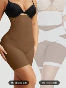 1 pièce Pantalon gainant taille haute à croisillons, legging amincissant, short de sous-vêtement, culotte, gaine taille pour femmes - Tabac - Voir 3