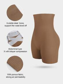 1 pièce Pantalon gainant taille haute à croisillons, legging amincissant, short de sous-vêtement, culotte, gaine taille pour femmes - Tabac - Voir 10