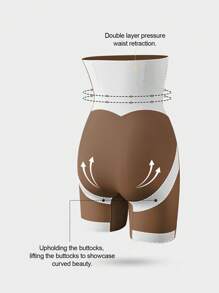 1 pièce Pantalon gainant taille haute à croisillons, legging amincissant, short de sous-vêtement, culotte, gaine taille pour femmes - Tabac - Voir 9