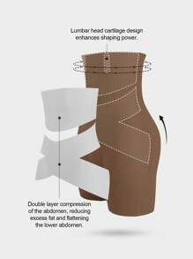 1 pièce Pantalon gainant taille haute à croisillons, legging amincissant, short de sous-vêtement, culotte, gaine taille pour femmes - Tabac - Voir 8