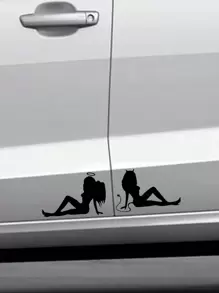 2入組卡通人物圖案汽車貼紙 - 黑色 - 查看 1