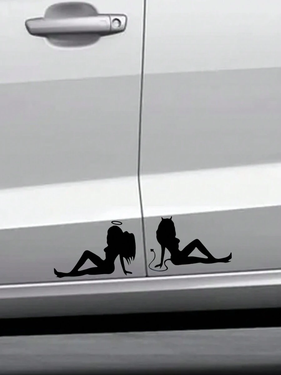 2入組卡通人物圖案汽車貼紙 - 黑色 - 查看 1