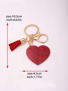 1入組亞克力金屬亮絲心形流蘇鑰匙圈 - 紅色 - 查看 4