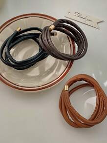 1入女性巧克力棕色仿皮革低馬尾紮頭髮帶,髮帶,頭髮配件