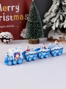 1 件圣诞夜装饰木制彩绘饼干 4 节迷你火车装饰（手工制作，略有色差、零件错位和胶水溢出均属正常现象） - 藍色 - 查看 2
