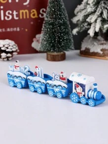 1 件圣诞夜装饰木制彩绘饼干 4 节迷你火车装饰（手工制作，略有色差、零件错位和胶水溢出均属正常现象） - 藍色 - 查看 6