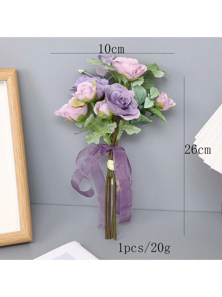 Bouquet Da Sposa In Fiori Finti Di Seta - Rose Bianche Con Perle, Diametro 20 Cm, Per Matrimoni E Damigelle
