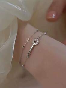 1 件精品时尚简约优雅个性 925 纯银双层圆环链手链，适合日常佩戴和馈赠女士