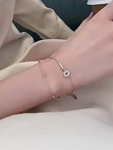 1 件精品时尚简约优雅个性 925 纯银双层圆环链手链，适合日常佩戴和馈赠女士