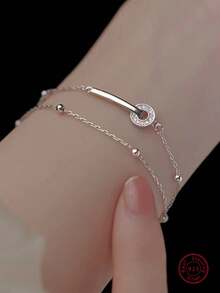 1 件精品时尚简约优雅个性 925 纯银双层圆环链手链，适合日常佩戴和馈赠女士