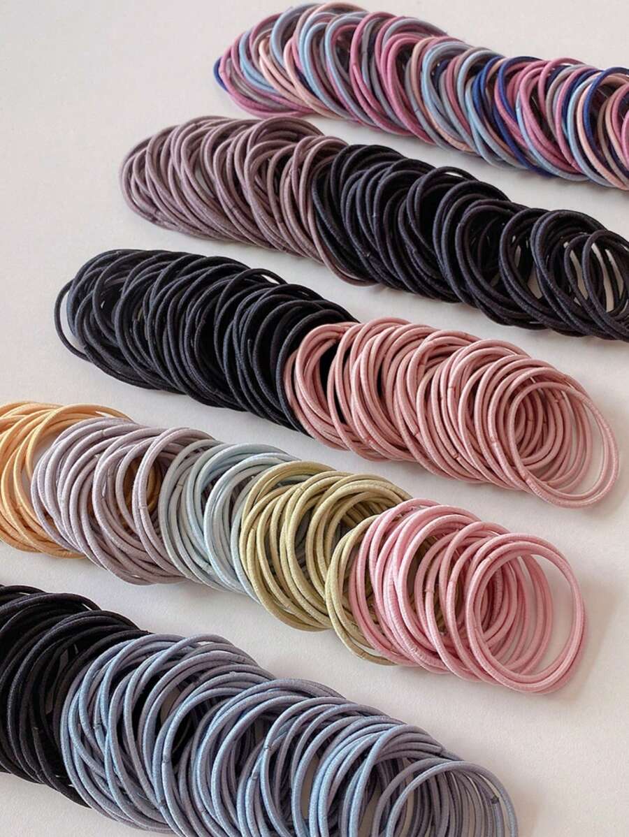 100pcs/Pack Ladies' Simple Small Circle Thin Hair Ties, Elastic Rubber