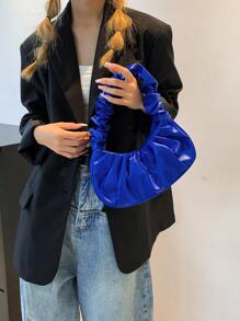 Fashionable High Cost-Effective Ruched Cloud Bag, Solid Color Shoulder Underarm Bag, Versatile Solid Color Handbag For Women - Blue - View 3