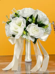 1 buc Buchet de nuntă pentru domnișoară de onoare de mireasă, flori artificiale, trandafir, buchet de flori de mătase, buchet de mireasă, pentru decorarea nunții, Ziua Îndrăgostiților