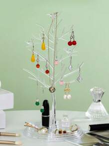1pc Creative Lovebirds & Tree Shaped Jewelry Organizer Display Stand For Necklaces, Bracelets, Earrings, Rings, Etc. Also Doubles As A Key, Mask And Accessory Storage Rack For Entrance Or Behind Door - Clear - View 2