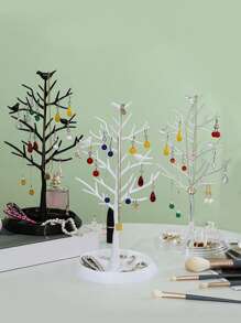 1pc Creative Lovebirds & Tree Shaped Jewelry Organizer Display Stand For Necklaces, Bracelets, Earrings, Rings, Etc. Also Doubles As A Key, Mask And Accessory Storage Rack For Entrance Or Behind Door - Clear - View 7