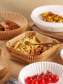 30入/50入/100入/125入熱風炸鍋墊，矽膠雙面防油烤紙，適用於微波爐。防粘，防油和防水烘焙紙墊。適用於2/3/4 Qt 空氣炸爐，廚房用品，炸鍋墊，炸鍋紙，氣炸鍋，炸鍋 - 棕色 - 查看 8