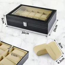 12 Espacios Estuche para Relojes Exhibidor con Almohadillas, estuche para reloj, alhajero, exhibidores de joyeria, caja para relojes, estuche para relojes, organizador de joyas, cajas para joyeria, joyero organizador, porta relojes, estuches para joyeria, exhibidor joyeria joyeros organizadores, alhajeros organizadores, organizador de joyeria, exhibidores para joyeria, organizador de relojes - Negro - Ver 5