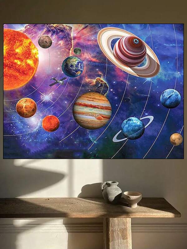 لوحة الماس الراتنج الحديثة 1قطعة بنمط الكوكب، الماس المستطيل الدائري لغرفة المعيشة، عرض القاعة