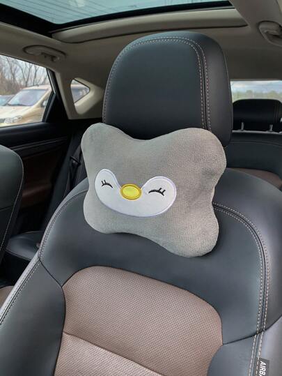 Travesseiro De Carro Em Forma De Pinguim Cinza, Travesseiro De Pescoço, Almofada Traseira, Apoio Lombar Universal Para Assento De Carro De Quatro Estações, 1 Peça