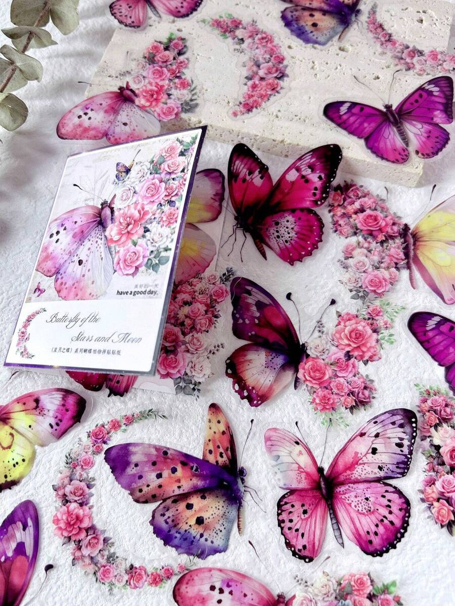 Bộ 30 miếng dán trang trí hình hoa bướm, dùng cho sổ tay, đồ dùng làm quà tặng học tập, sticker vui nhộn, sticker dán laptop, sticker dán điện thoại Kindle. - Nhiều màu - Xem 1