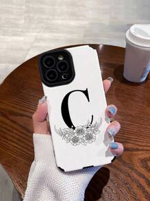 1pc C Letter & Flower Pattern Soft 3d Anti-drop Phone Case Compatible With Iphone And Samsung